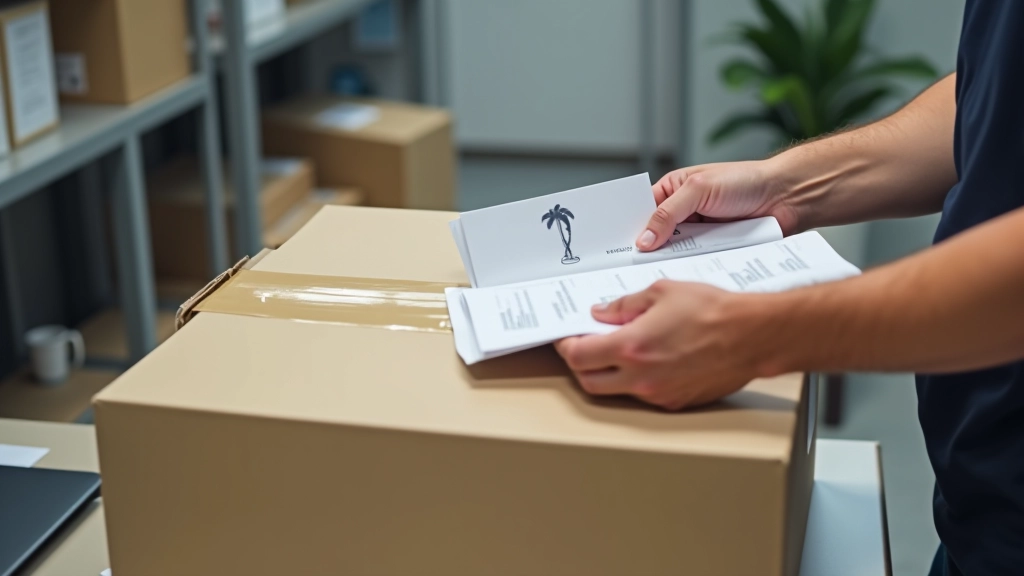 Boîte de produit imprimé personnalisé en cours d'emballage, processus logistique automatisé, centre d'expédition moderne